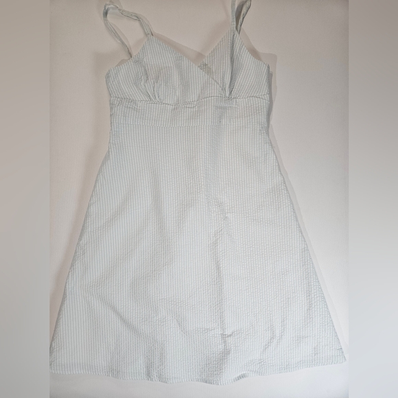 Casual Corner Annex Mini Dress 8P Teal White Striped Seersucker A-Line Beachwear - Picture 1 of 10